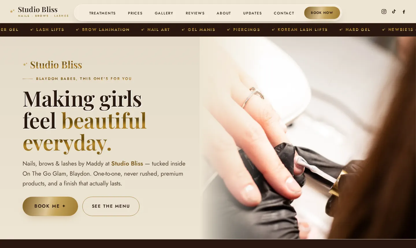 Studio Bliss website on desktop