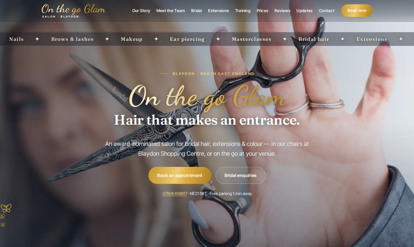 On the go Glam website on desktop